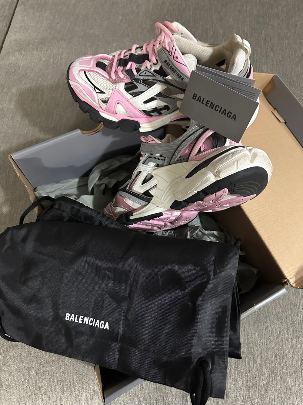 Balenciaga Multi-Layer Track Sneakers in Pink, White & Black